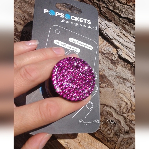 Bling Customized Popsocket with Fuchsia Pink Swarovski Crystal Rhinestones - Picture 2 of 5